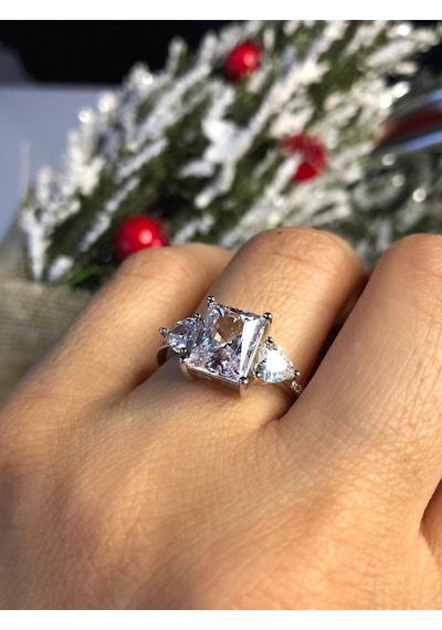 Vog Pırlanta Tasarım Baget V Kalp Effective Diamond Taşlı 925 Gümüş Evlilik Teklifi Yüzük