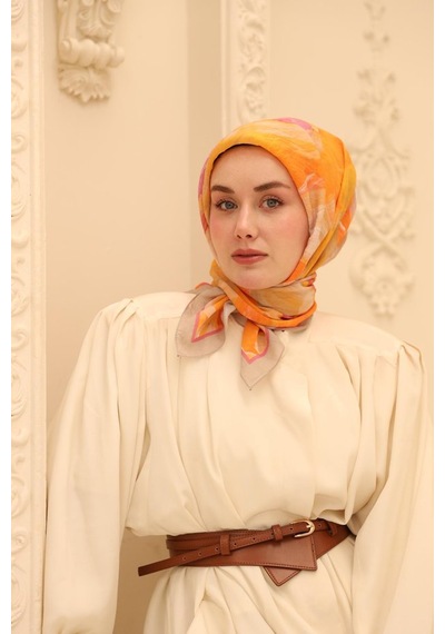 Silk Home Akrilik Desen Olinda İpek Eşarp Turuncu
