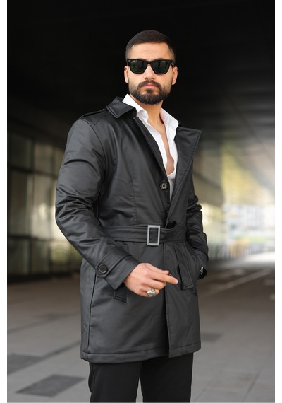İçi Kürklü Slim Fit Uzun Deri Ceket Siyah Deri Krkl