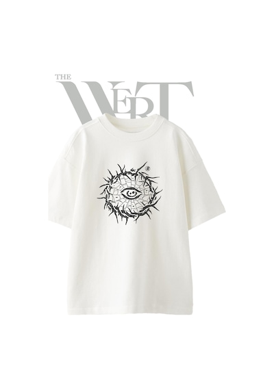 Thewert Eye Spider Web Tasarım Baskılı Ünisex Beyaz Oversize T-shirt