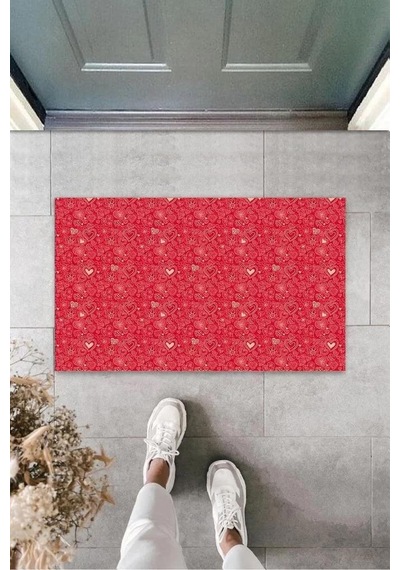 Kırmızı Kapı Önü Paspası Çoklu Kalpler Desen K-3220 Renkli