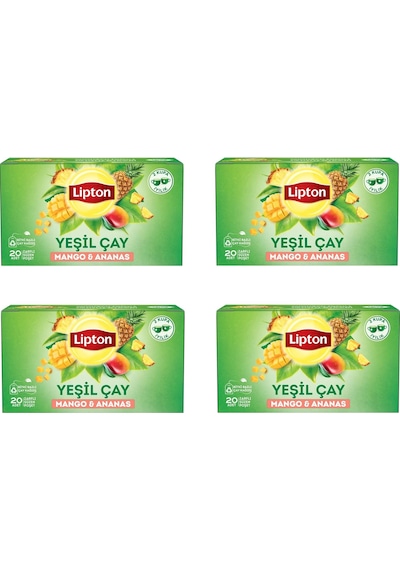 Lipton Mango Ve Ananaslı Tropikal Bardak Poşet Yeşil Çay 20'li Paket X 4 Adet