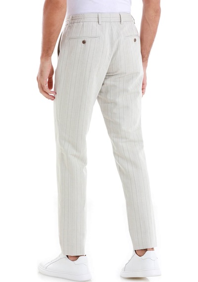 Hatemoğlu Bej Regular Fit Çizgili Yandan Cepli Keten Pantolon 29181324c001 25 Bej