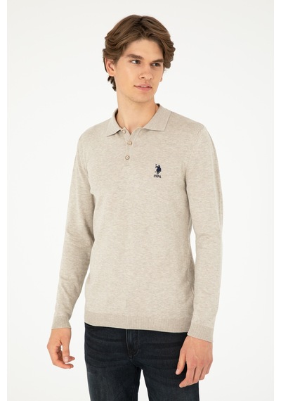 U.S. Polo Assn.  Erkek Slim Fit Polo Yaka Taş Melanj Basic Kazak 50292434-VR225