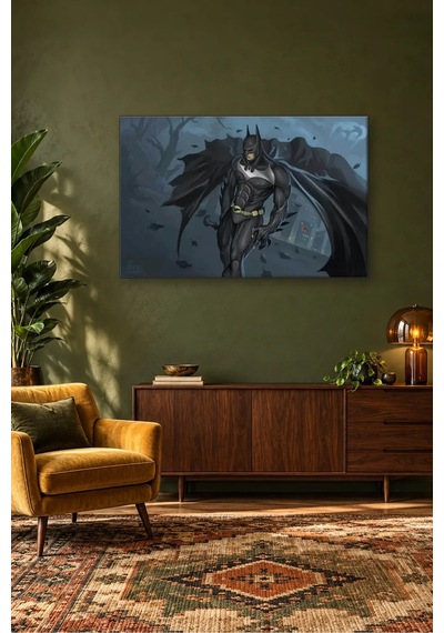 Fida Fırtınalı Gecede Pelerinli Batman Canvas Tablo Çok Renkli