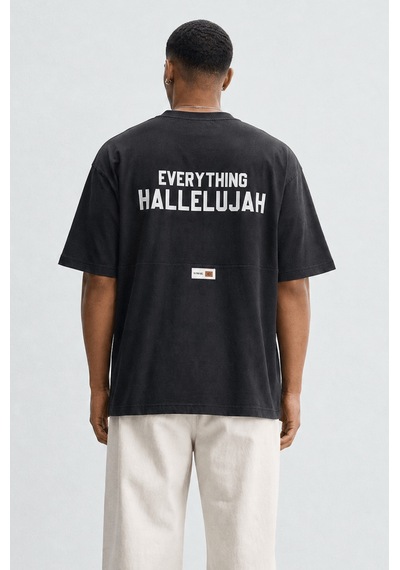 Respire Erkek Hallelujah Baskılı Oversize T-shirt Siyah