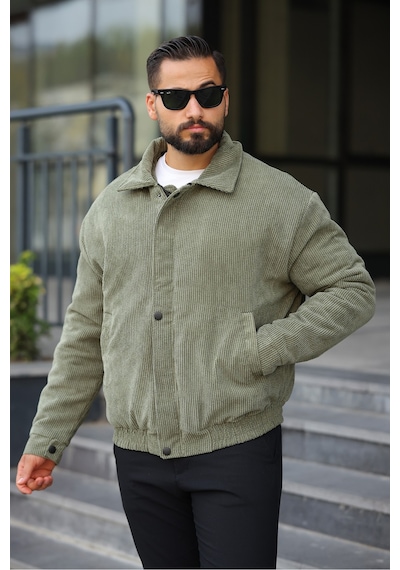 Unisex Yeni Sezon Kapitone Dolgulu Oversize Vintage Haki Kadife