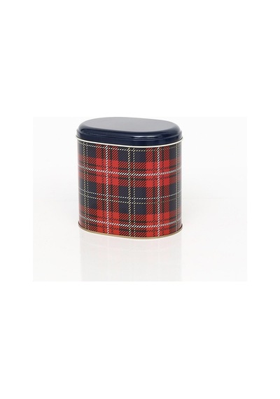 Plaid Ekose Desenli Oval Metal Saklama Kabı 14 x 12 x 13 CM 1.4 L Çok Renkli
