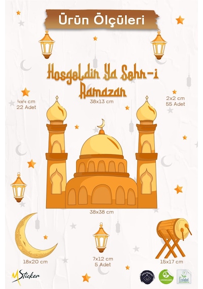Hoşgeldin Ya Şehri Ramazan Temalı Özel Renklerde Özel Tasarım Ramazanı Şerif Sticker Seti Dijital Baskı