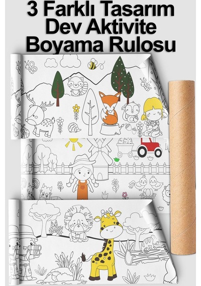 Melolisa 3 Farklı Tema Kreş Ve Okul Için Aktivite Rulo Boyama Kağıdı - 62 Cm X 7.5 Metre Dev Rulo