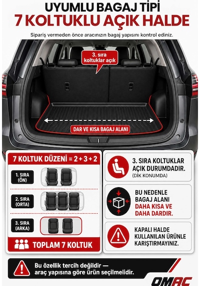 Chery Tiggo 8 Pro 2023+ Uyumlu Araca Özel Kauçuk Tpe Bagaj Havuzu Siyah 7 Koltuklu Açık Halde İçin