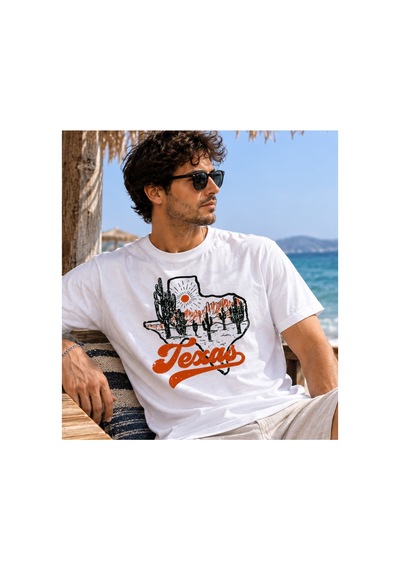 Qmen Style Unisex Basic Baskılı T-shirt Texsas %100 Pamuk Beyaz
