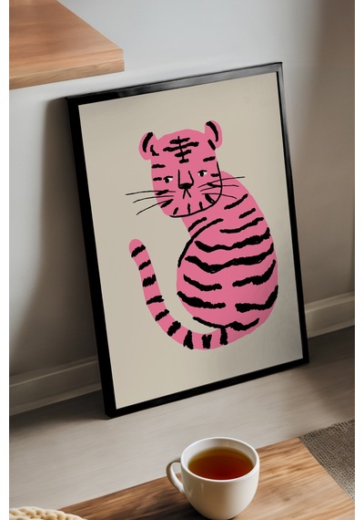 Pembe Leopar Ahşap Çerçeveli Poster, Dekoratif Hayvan Duvar Tablosu