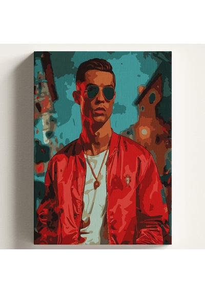 Sayılarla Boyama Tuval Hobi Seti Kırmızı Ronaldo Temalı Fırça Ve Boya Dahil Set Çıtalı 40x50 Cm Kendin Yap Say