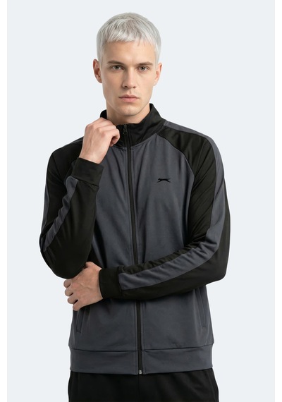 Slazenger Redora Erkek Dik Yaka Fermuarlı Koyu Gri Sweatshırt