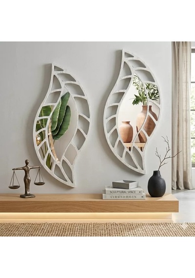 2'li Set Kırılmaz Pleksi Dekoratif Duvar Aynası - 20x35 Cm Yaprak Formlu 1. Sınıf Akrilik Ayna Belirtilmemiş