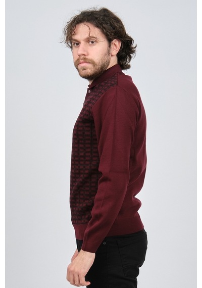 Ateş Triko Erkek Polo Yaka Desenli Yün Kazak 6092101 Bordo Bordo