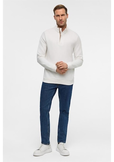 Süvari Beyaz Regular Düz Polo Yaka Sweatshirt Beyaz