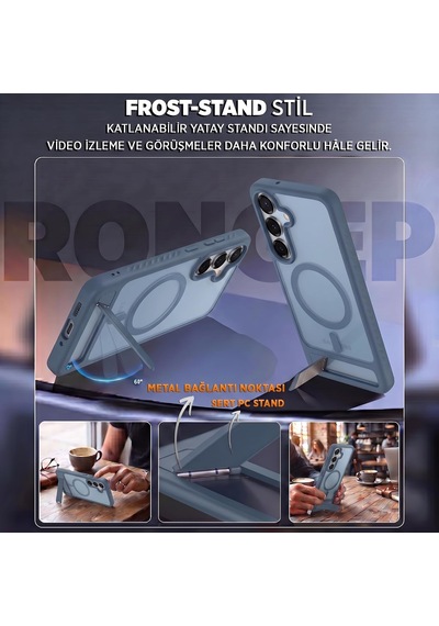 Frost-stand Samsung Galaxy S25 Fe İçin Kılıf Yatay Stantlı Manyetik Magsafe İle Uyumlu S25 Fe Koruyucu Darbeye Dayanıklı Arkası Sert Ve Yarı Saydam Samsung S25 Fe Kılıf Mavi
