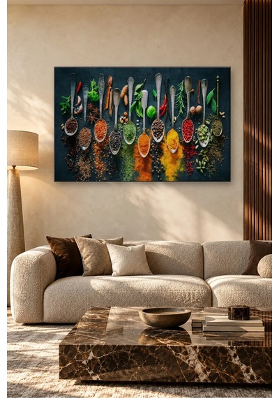 Fida Kaşıklarda Rengârenk Baharatlar Canvas Tablo