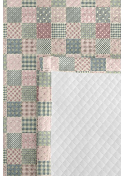 Pastel Patchwork Genç Odası Tek Kişilik Pike Takımı - Pembe Mavi 160x220 Cm Kapitone Yatak Örtüsü Ayazlı Halı Tadı