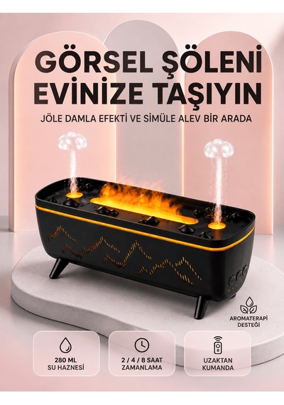 Dekoratif Siyah Hava Nemlendirici Jöle Damla Ve Alev Efektli Led Işıklı Aroma Difüzörü Diğer