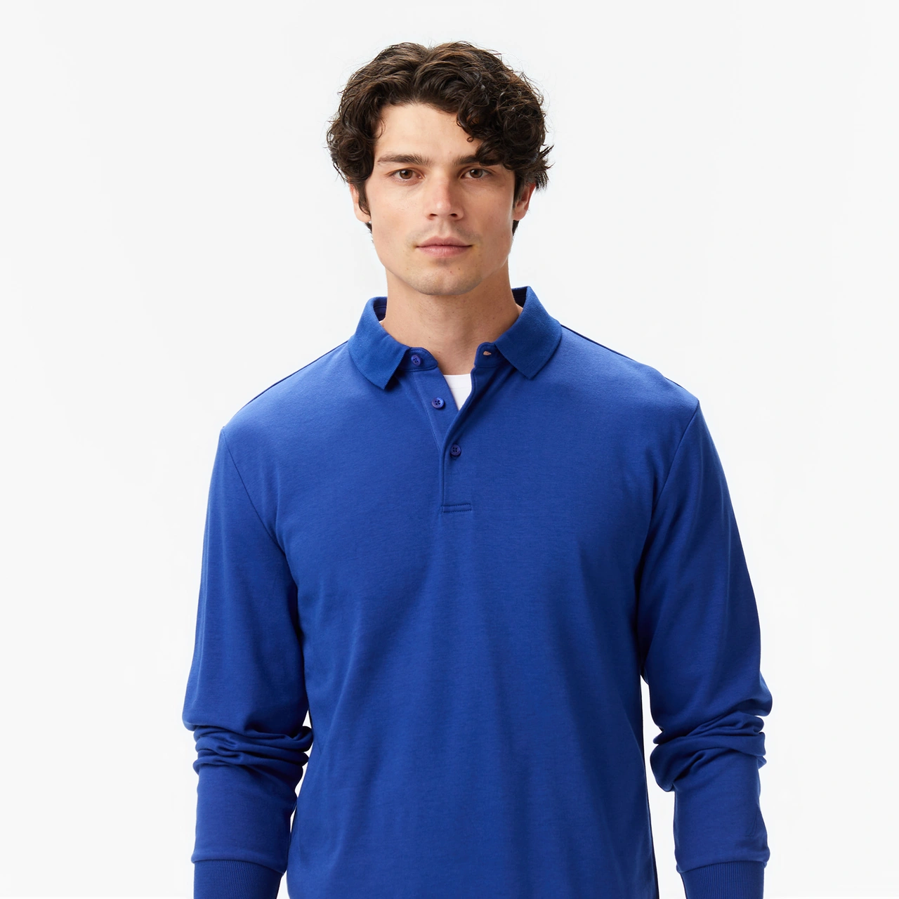 Nautica Erkek Mavi Classic Fit Uzun Kollu Polo Yaka T-shirt Düz K57024t Mavi