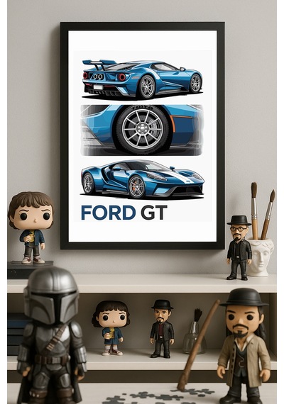 Ford Gt Siyah Ahşap Çerçeveli Poster, Dekoratif Araba Duvar Tablosu