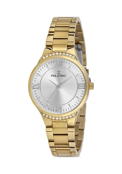 Polotime 20340 Çelik Kordon Takvimli Kadın Kol Saati Altın - Beyaz - 551964429 Gümüş