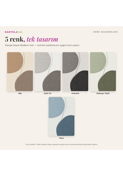 Kartela Halı Denge Soyut Modern Halı Mavi Kaymaz Taban Makinede Yıkanabilir Salon Halısı 100x150 Cm
