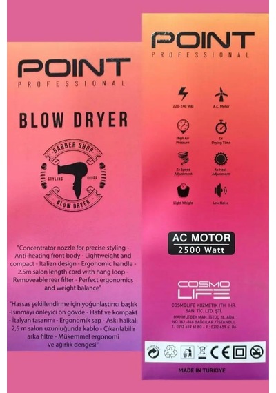 Point Blow Dryer Tam Profesyonel 2500 Watt Ac Motor Fön Makinesi Pembe