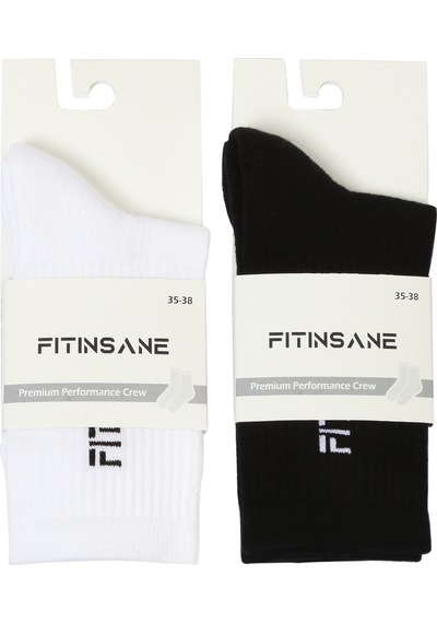 Fitinsane Premium Performance Crew Unisex 2'li Paket Siyah-beyaz Spor Çorap Siyah - Beyaz