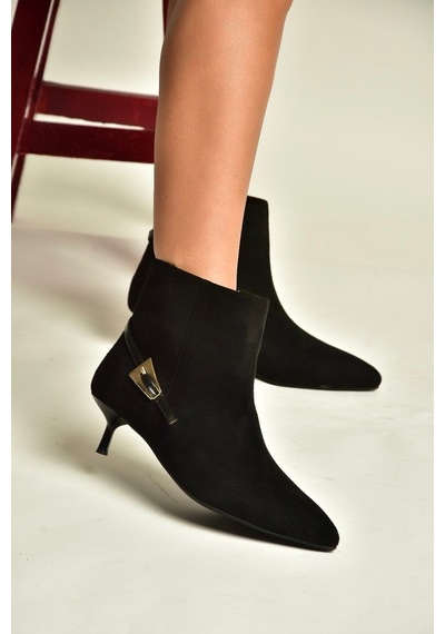 Fox Shoes Z518031102 Siyah Süet İnce Topuklu Kadın Bot
