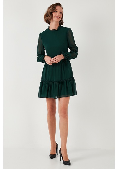 Lela Regular Fit Dik Yaka Büzgülü Astarlı Mini Bayan Elbise 611El345 Zümrüt Lela Regular Fit Dik Yaka Büzgülü Astarlı Mini Bayan Elbise 611El345 Zümrüt