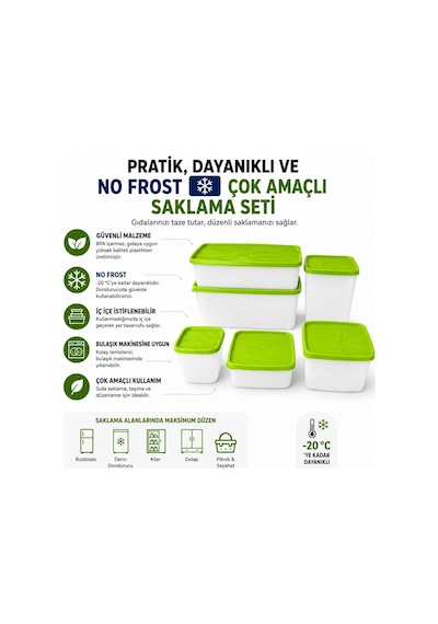 6'li Derin Dondurucu Saklama Kabı Seti, -20 C Deep Freeze No Frost Buzluk Kabı, 6 Farklı Boy Kapaklı Gıda Saklama Diğer