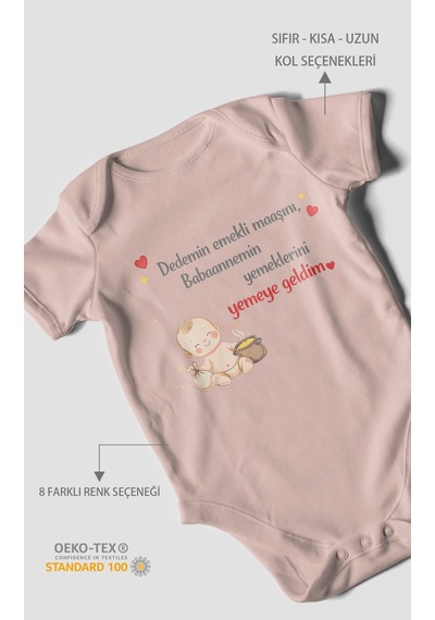 Morivokids Dedeye Ve Babaanneye Özel Kısa Kollu Bebek Body %100 Pamuk Pastel Pembe