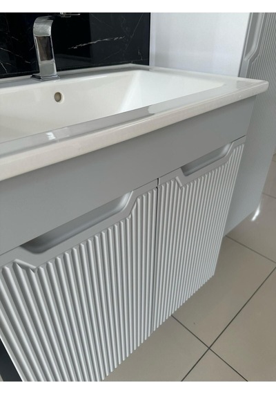Noce Banyo Dolabı Aynalı Boy Dolaplı Membran Kapaklı 65 CM Gri