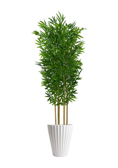 Yapay Bambu Ağaç 150 Cm 6 Dallı Yogun Yaprak Lilyum Beyaz Saksı Yeşil