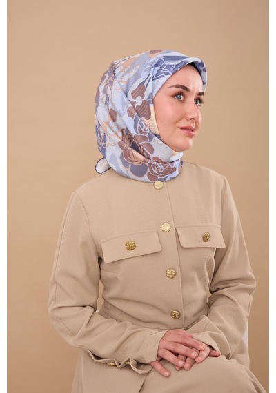 Silk Home Twill İpek Eşarp 11483-38 Buz Mavi, İndigo, Sütlü Kahve, Kahverengi, Krem