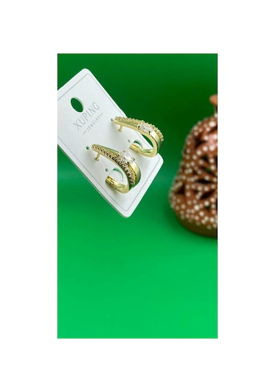 Xuping 14 Ayar Altın Renginde Zirkon Taşlı Damla Model Çelik Kadın Küpe