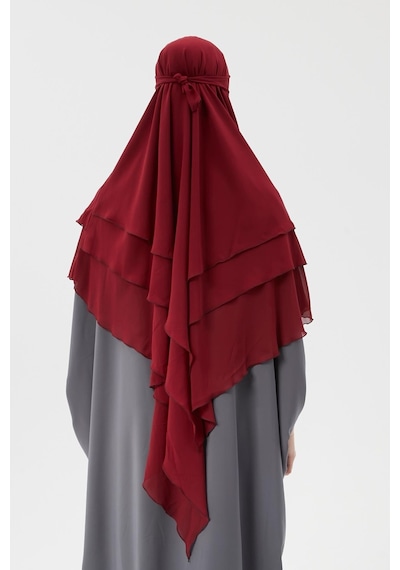 Altobeh Hazır Pratik Şifon Üç Katlı Peçeli Üçgen Hac Umre Şalı Sufle Hijab Nikap Bordo