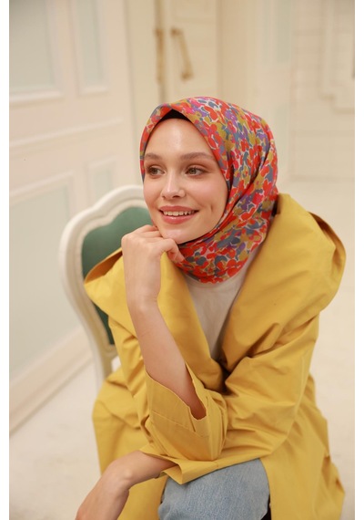 Silk Home Soft Eşarp 73081-39 Gümüş, Parlak Turuncu, Mercan, Mor, Çelik Mavi