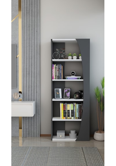6 Raflı Kitaplık 50 Cm Seti Salon Rafı Ofis Mobilyası - Dekoratif & Kitap Rafı Antrasit - Beyaz 6 Raflı Kitaplık 50 Cm Seti Salon Rafı Ofis Mobilyası - Dekoratif & Kitap Rafı Antrasit - Beyaz