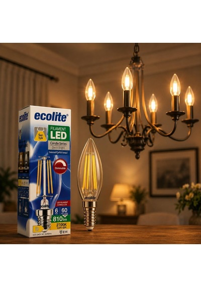 Ayrex Ecolite Filament Led Mum Ampul E14 Duy 6w 810 Lümen Dim Edilebilir 2700k Sarı Işık Şeffaf Dekoratif Vintage A Diğer