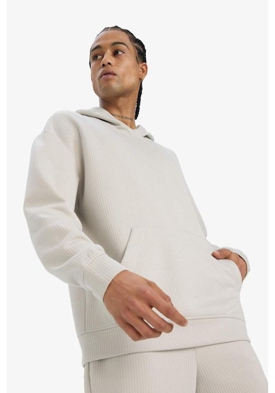 Defacto Boxy Fit Kapüşonlu Kanguru Cepli Jakarlı Sweatshirt E9308ax25augr437 Gri