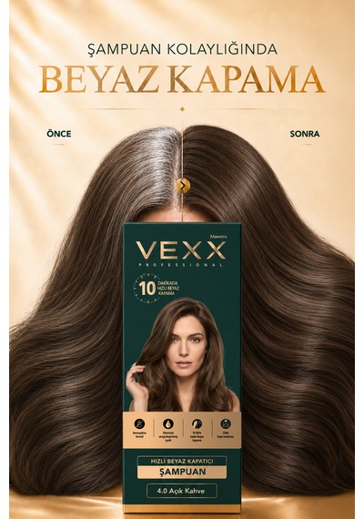 Vexx Professional Beyaz Kapatıcı Pratik Boya Şampuan Açık Kahve 4.0 Amonyaksız Formül 300 Ml.