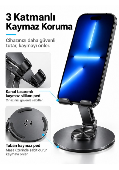 Alüminyum Metal 360 Ayarlanabilir Telefon Ve Tablet Standı Masaüstü Tutucu