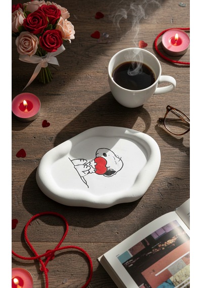 K42design Snoopy Kalp Temalı El Yapımı Dekoratif Takı Tepsisi- Kişiselleştirebilir Sevgililer Günü, Hediyelik 1 Adet