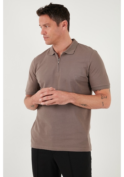 Buratti Pamuklu Regular Fit Yarım Fermuarlı Erkek Polo Yaka T Shirt 5903008 Toprak
