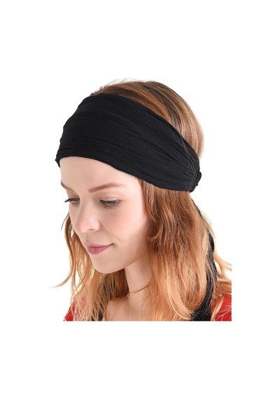 Siyah Lastikli Pamuklu Desensiz Paraşüt Bandana Penye Saç Bandı